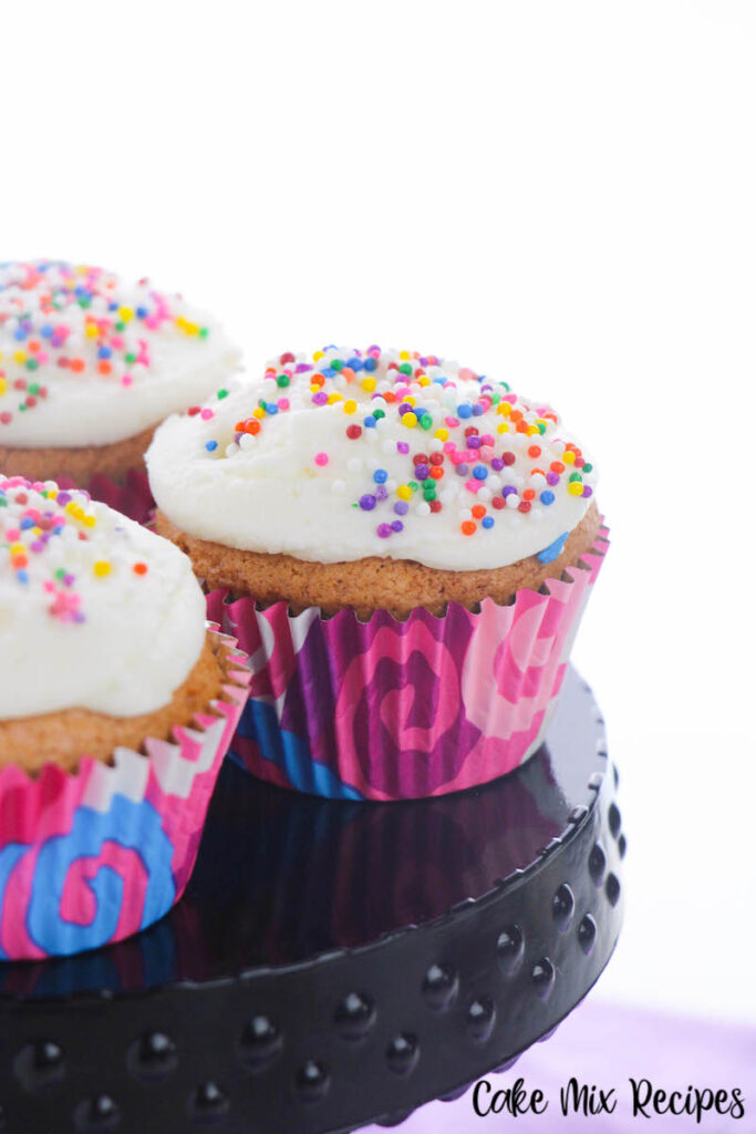 Cupcakes with sprinkles ready to eat. 