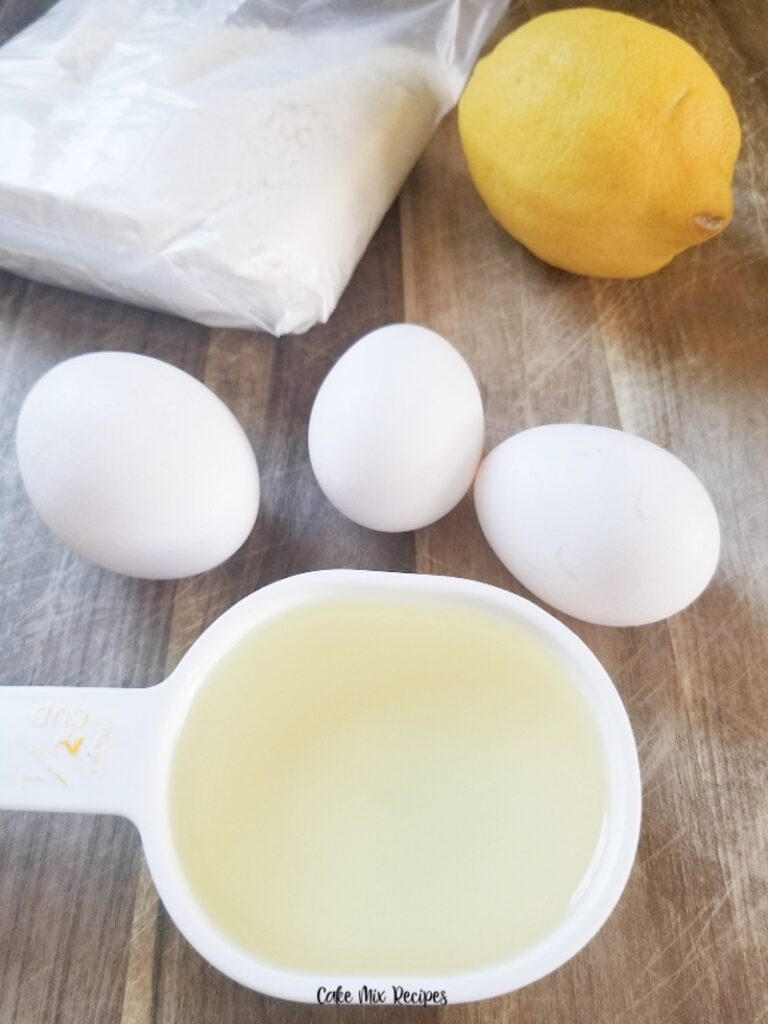 All the ingredients for the lemon cake mix cookies ready to be used to bake!
