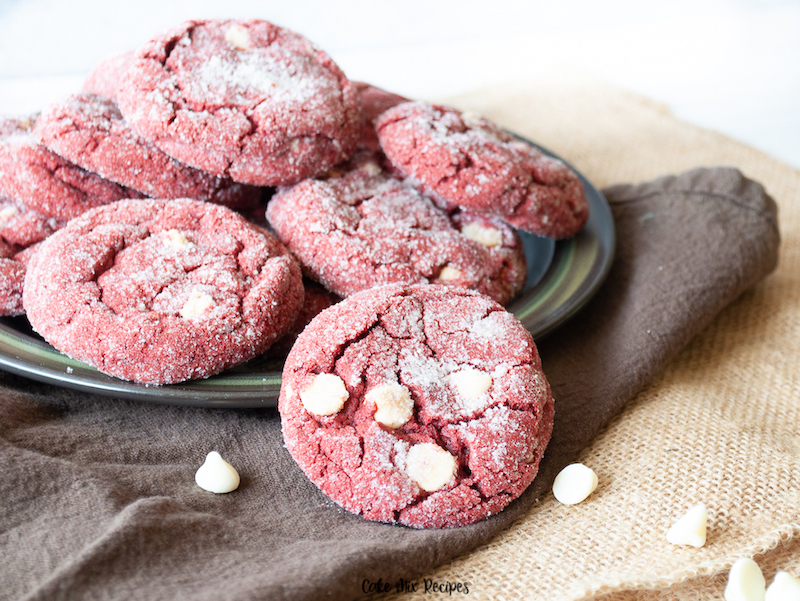 Featured image showing the finished red velvet cake mix cookies ready to eat.