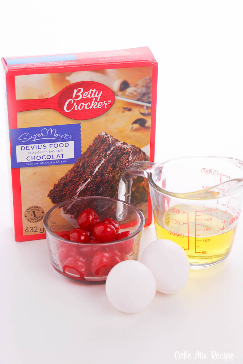 Ingredients needed to make cherry stuffed chocolate cookies. 