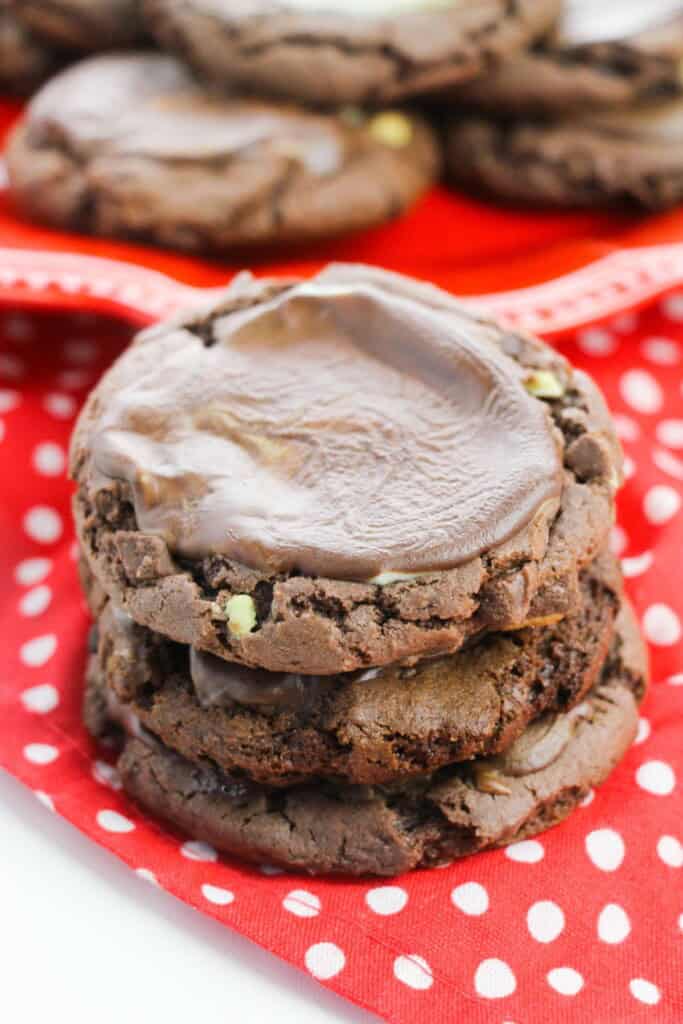 Chocolate Mint Cookies stacked.