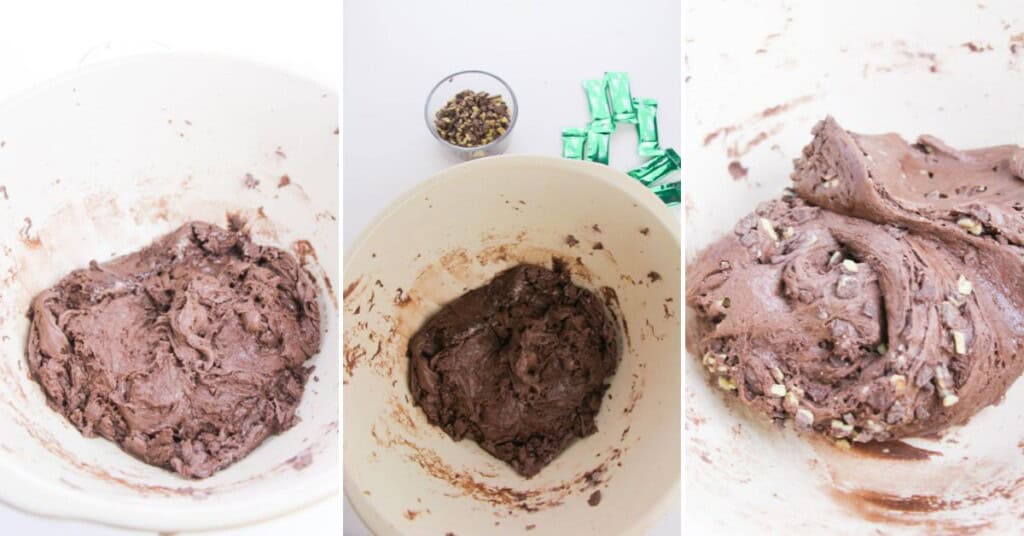 Mixing the icing for the top of the chocolate mint cookies.