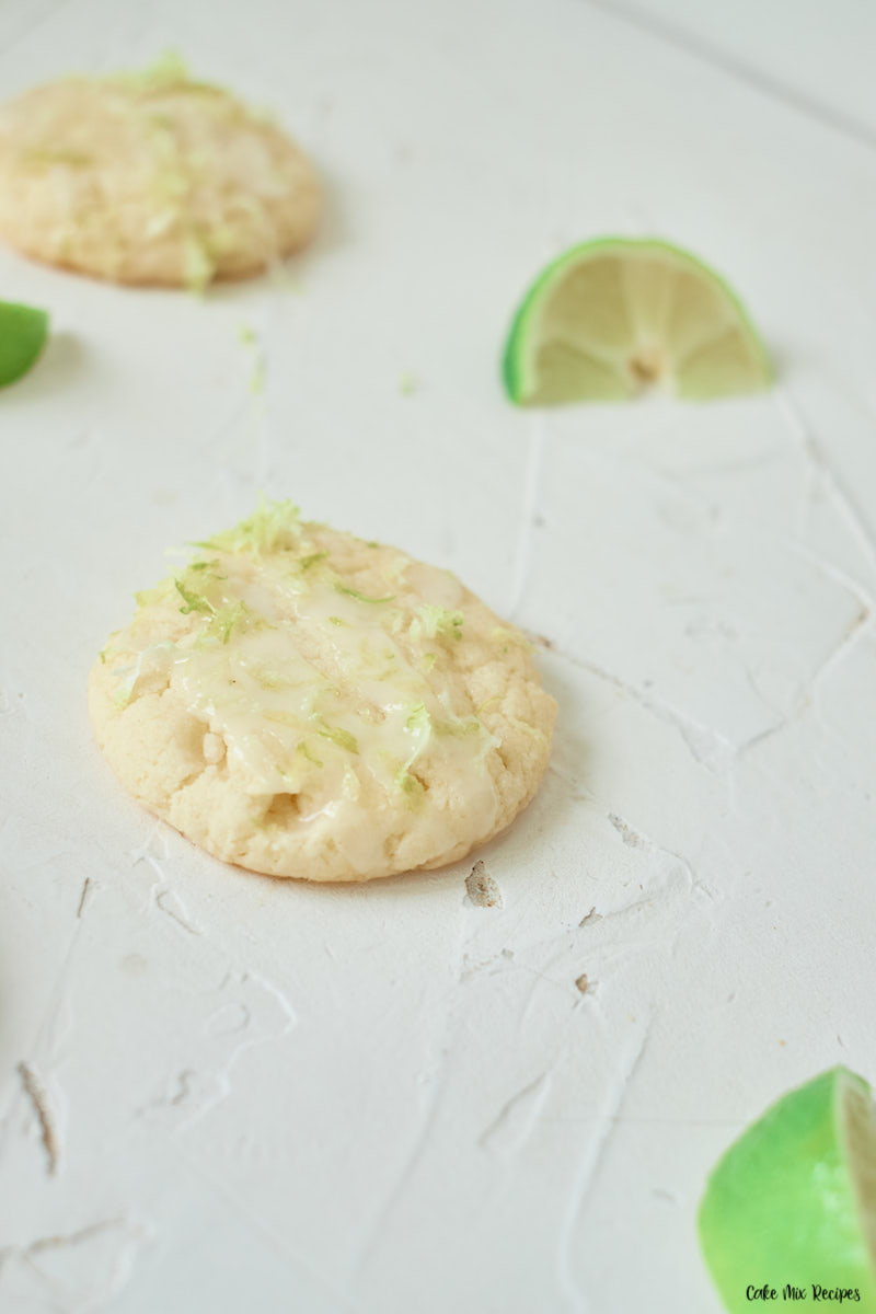 A look at the finished and glazed key lime cake mix cookies.