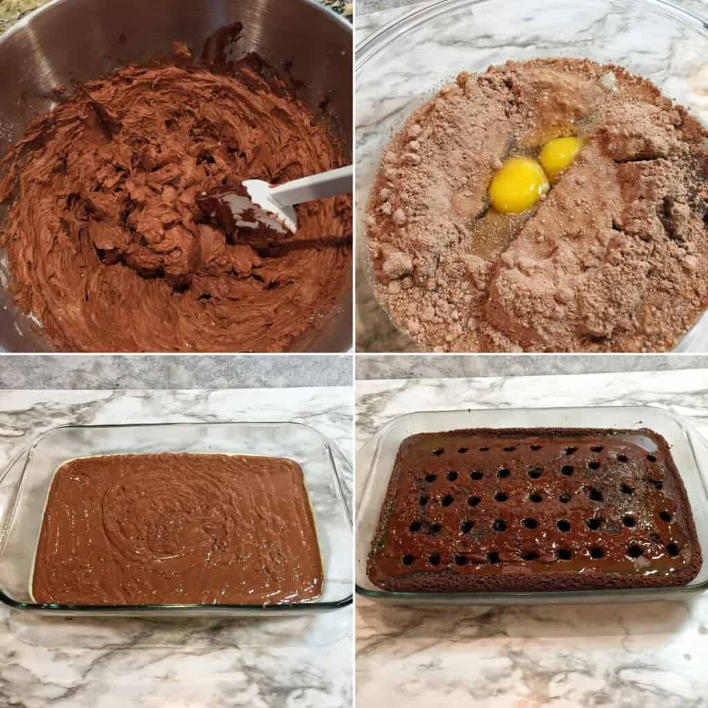 Mixing the ingredients to make a cake.