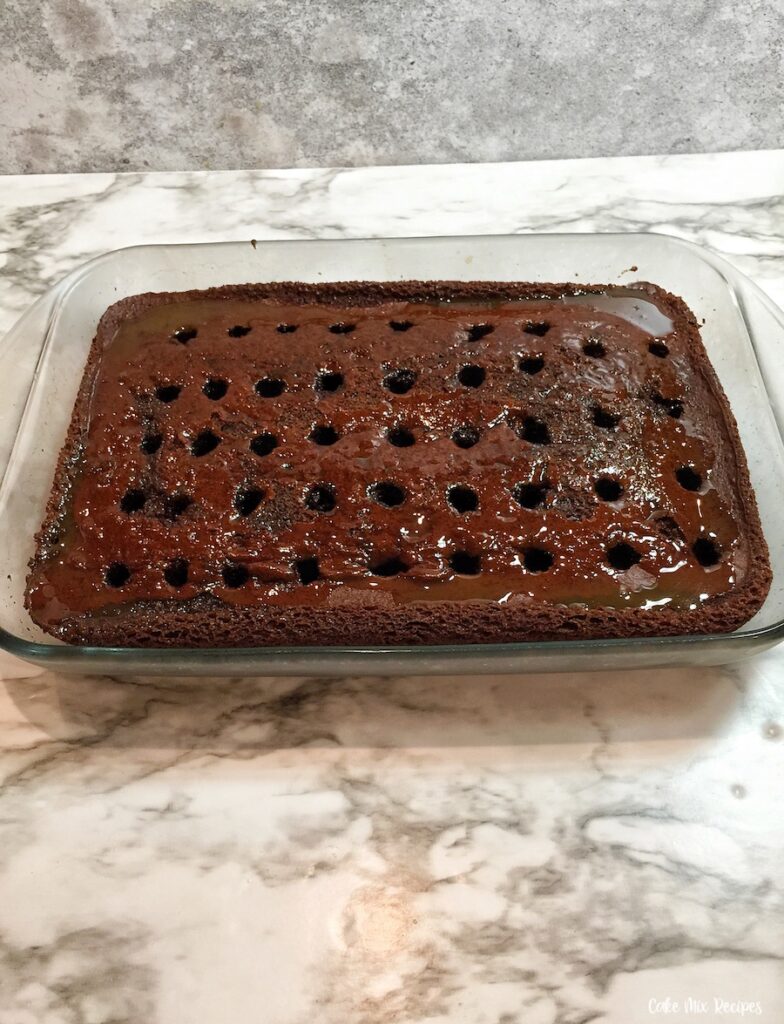 cake with holes poked into it. 
