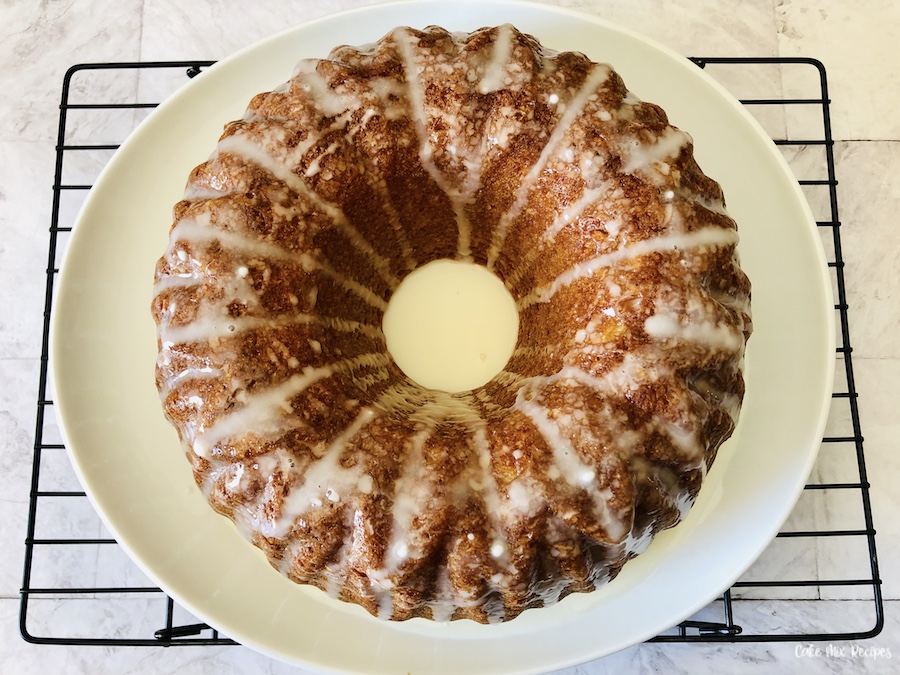 A top down look at the full finished lemon bundt cake mix. 