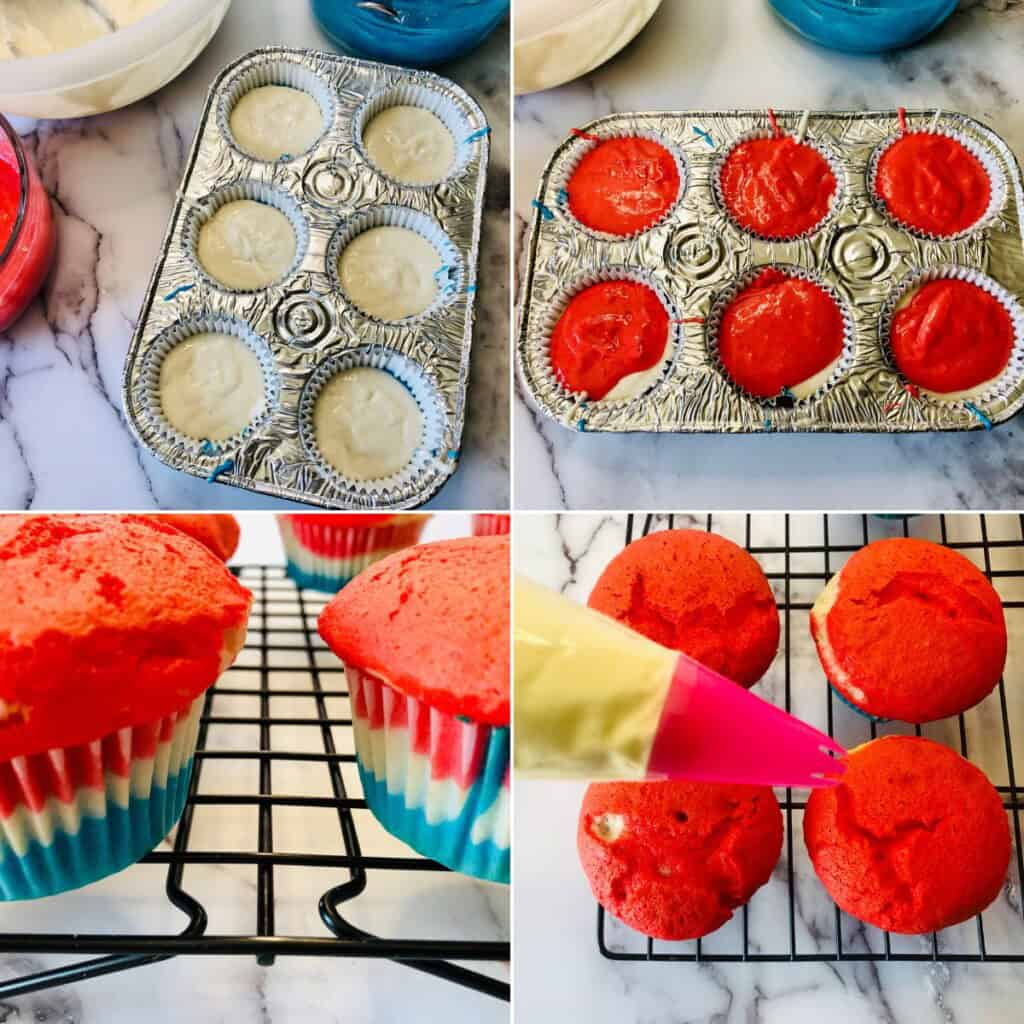 Baking and cooling the cupcakes.