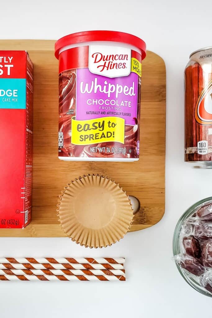 A box cake mix and the soda for the cupcakes.