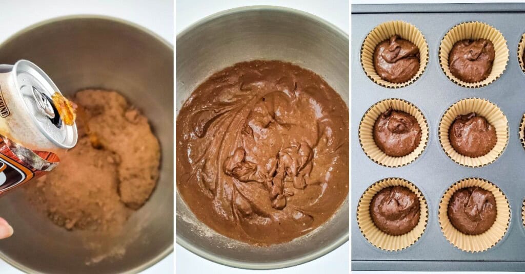 Mixing the batter for the dessert.