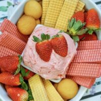 Featured image showing the finished strawberry cake batter dip ready to enjoy.