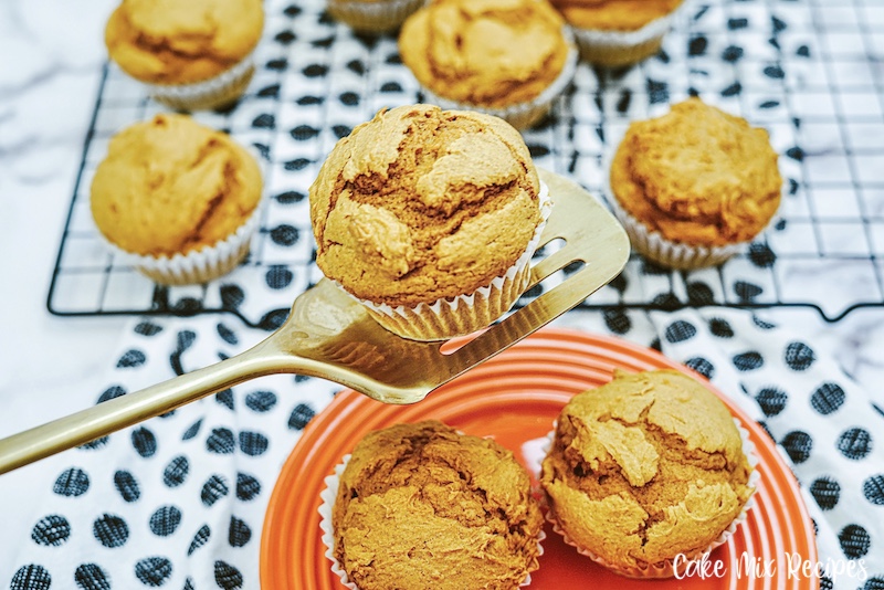 Featured image showing the finished 2 ingredient pumpkin muffins ready to eat.
