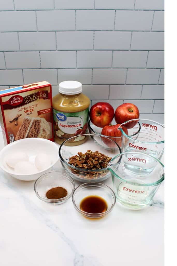 Fruit, box mix, eggs and nuts.