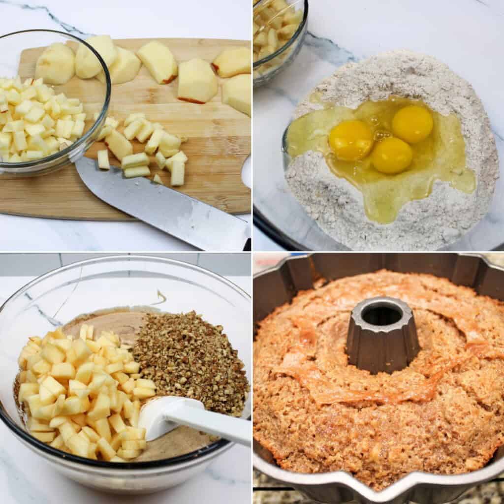 Making the cake batter and baking the bundt cake.