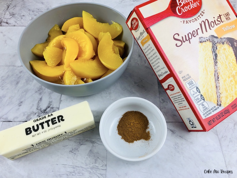 Ingredients for dump cake with peaches 