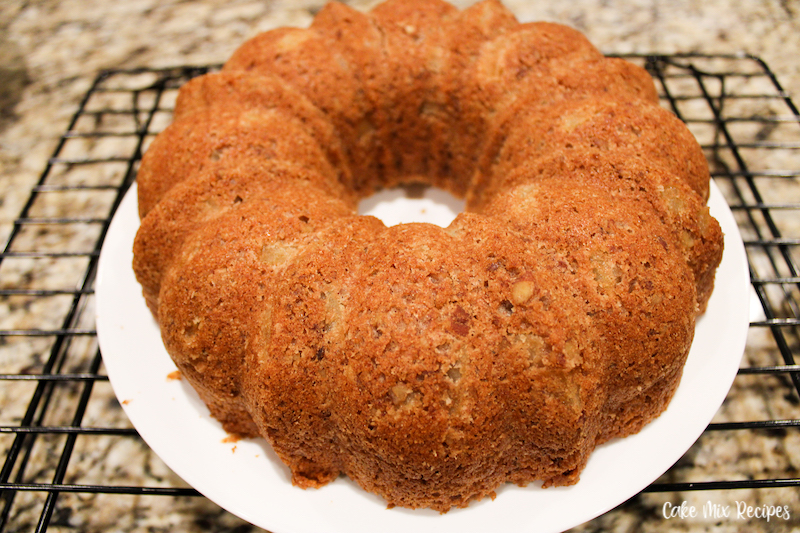 finished apple bundt cake ready to be sliced and shared. 