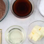 The ingredients in clear glass bowls for the dessert.