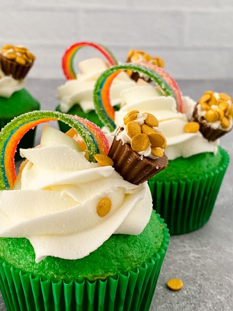 a closeup of Rainbow St. Patrick's Day Cupcakes