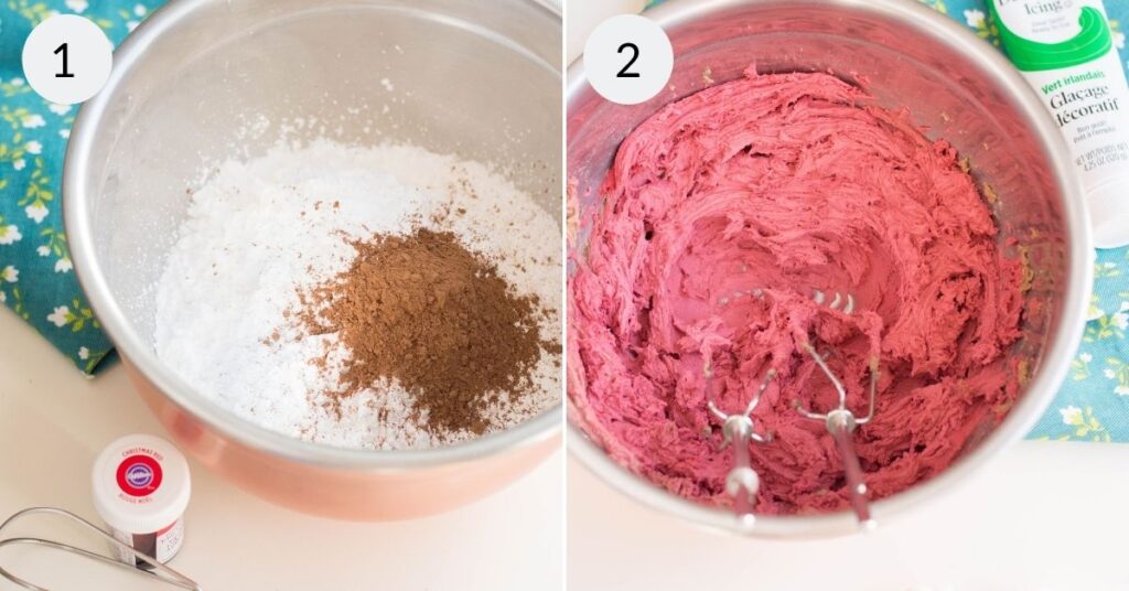 2 images showing how to make the frosting for the rosette cupcakes