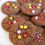 Valentine cake mix sugar cookies on a platter.