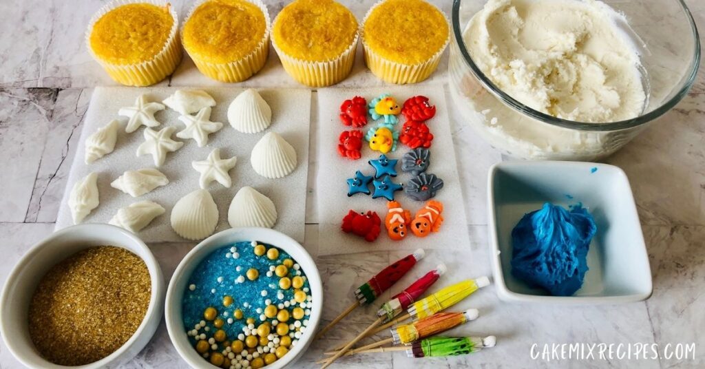 ingredients needed to make beach cupcakes
