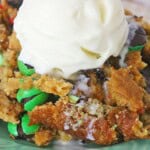 Ice Cream on top of the chocolate mint cake.