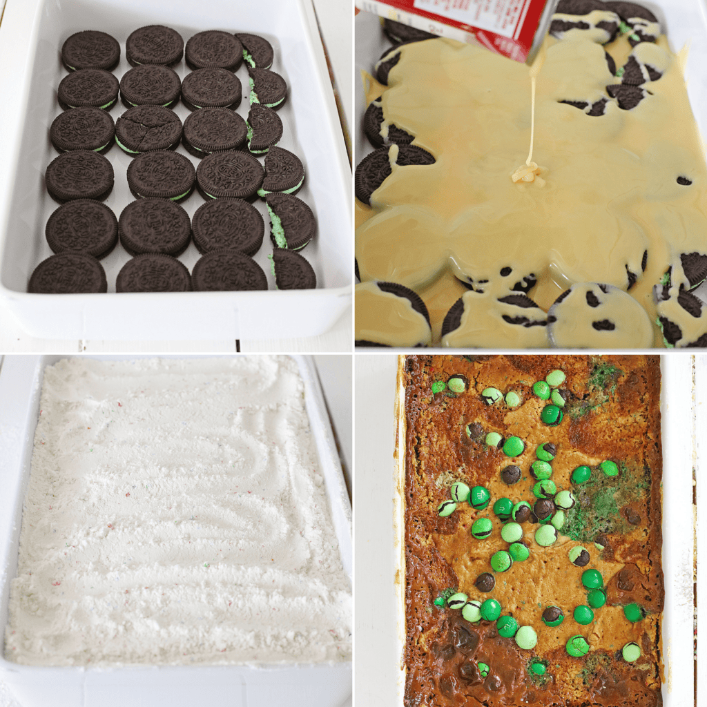 Layering the cookies, mix and toppings.