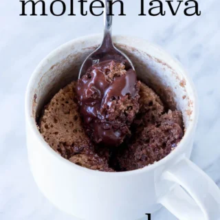 chocolate molten lava cake presented on a spoon