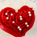 A top shot of the heart shaped cupcakes.