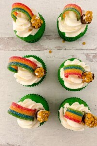 A topshot of the st. Patricks day cupcakes.