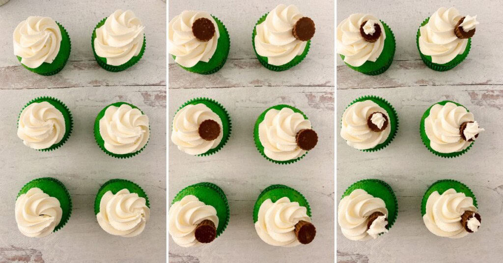 Frosting the cupcakes.