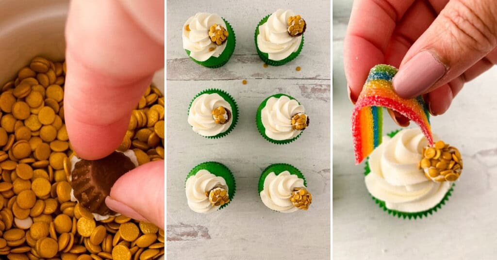 Finishing the rainbow st. Patricks day cupcakes.
