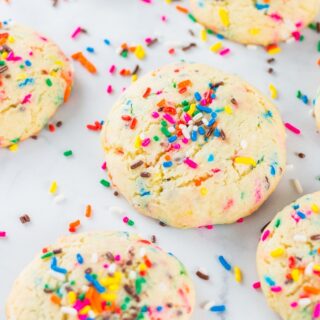 funfetti cake mix cookies topped with rainbow sprinkles
