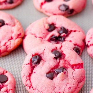 strawberry cake mix cookies with chocolate chips