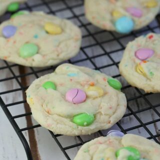 funfetti cake mix cookies with chocolate pastel pieces