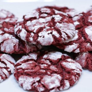 red velvet cake mix crinkle cookies with powdered sugar