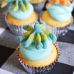 Easy octopus cupcakes with a candy on top.