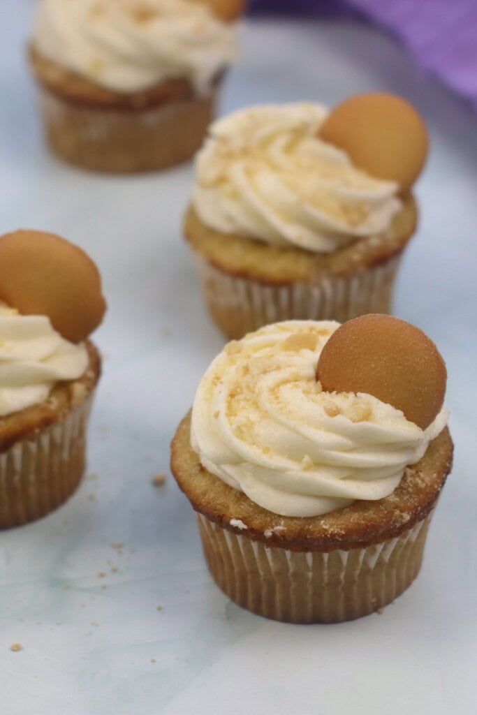 A close up on the banana pudding cupcake.