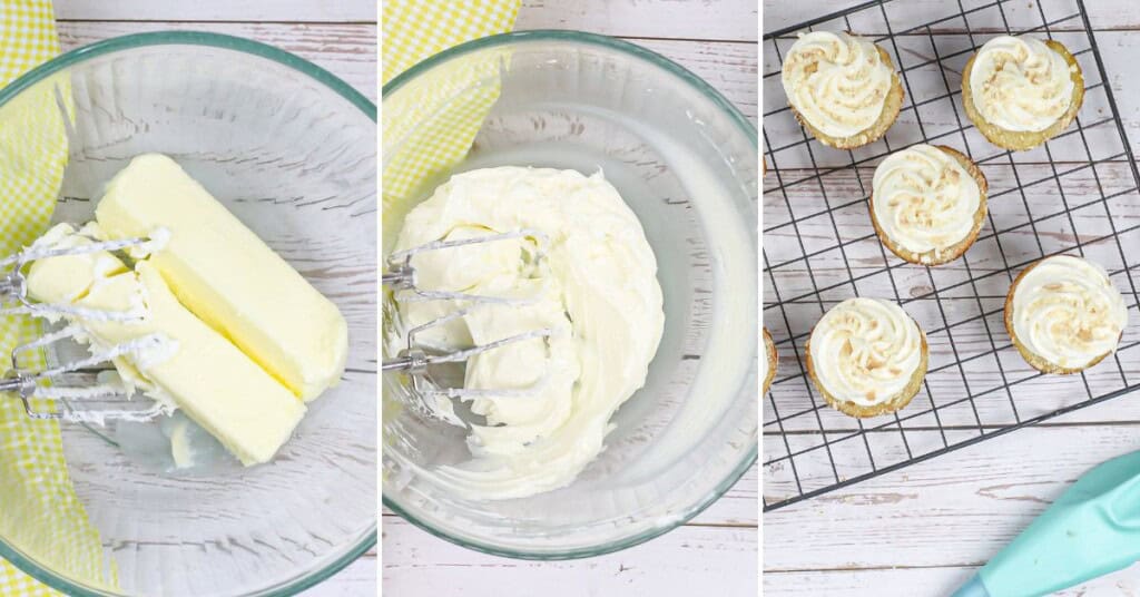 Making the frosting for the banana pudding cupcakes.