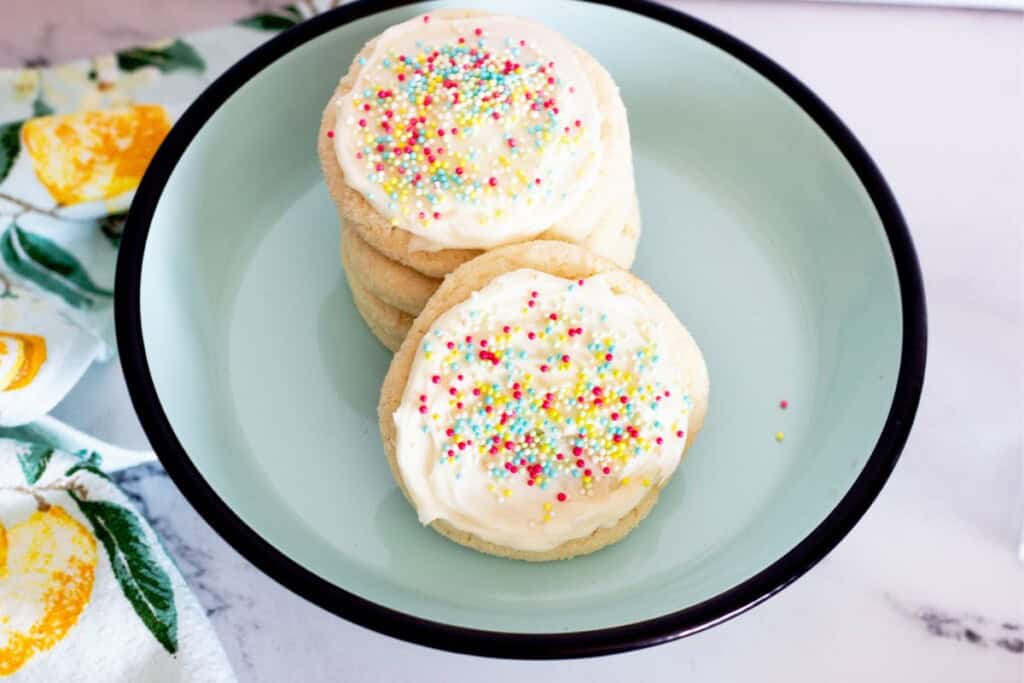 A platter of the cake mix sugar cookies.