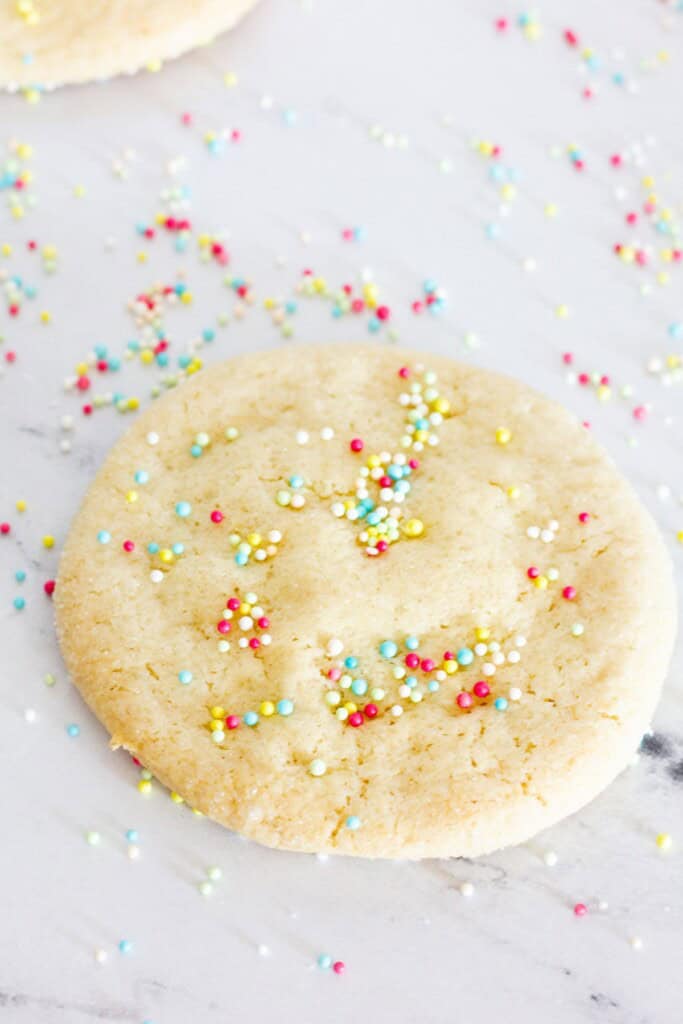 A top shot of the cake mix sugar cookie.