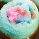A single close up on the cotton candy cupcake.