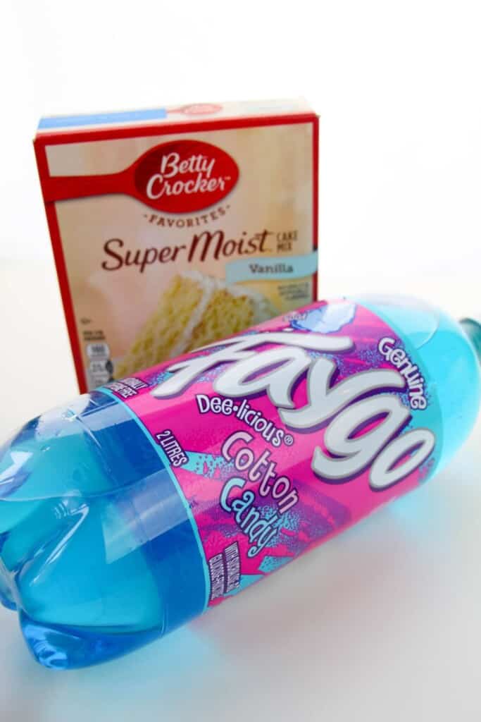 Cake mix and a 2 liter bottle of soda.
