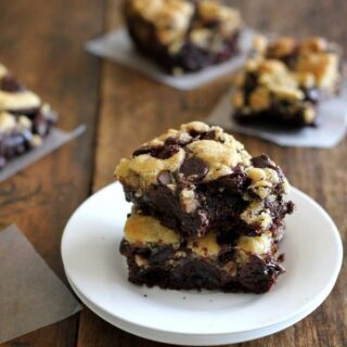 chocolate chip cookie brownies on a white plate