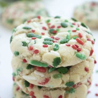 festive cake mix cookies with red and green sprinkles