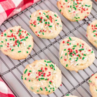 festive cake mix cookies with red, white and green sprinkles
