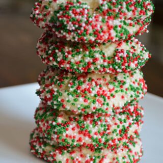 festive cake mix cookies with red, white and green sprinkles