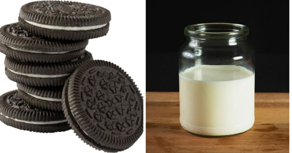 A stack of the cookies and a pitcher of milk.