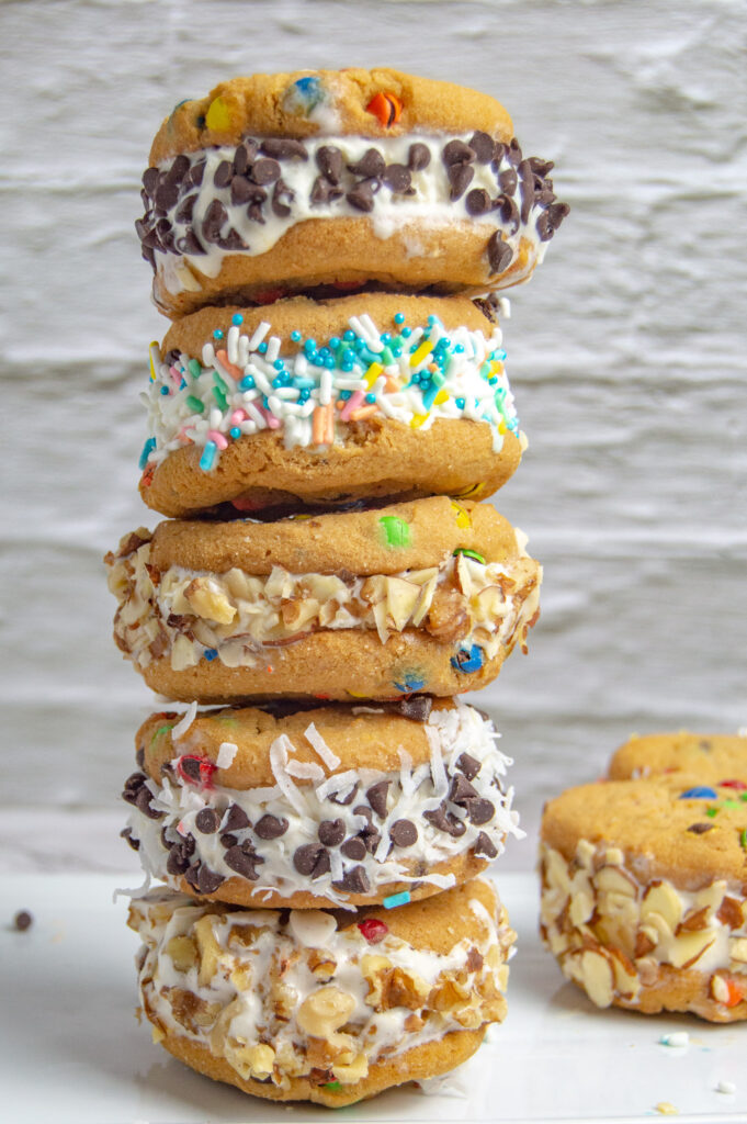 a stack of several different versions of an ice cream sandwich cookie