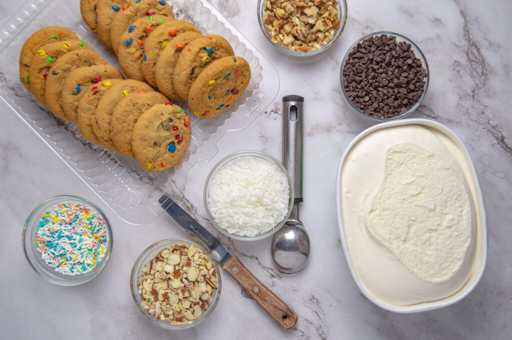 ingredients needed to make the ice cream cookie sandwiches recipe