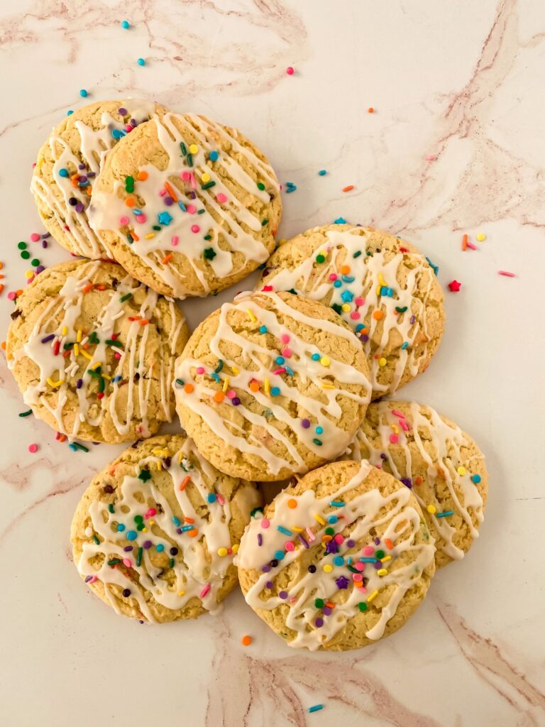glazed Funfetti Cookies topped with rainbow sprinkle 